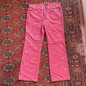 J.Crew Women’s 8 Pink Corduroy Jeans Stitched Shoe Motif 100% Cotton
